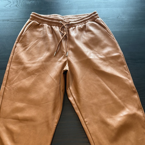 Stylish Tan faux leather Joggers - Picture 3 of 4